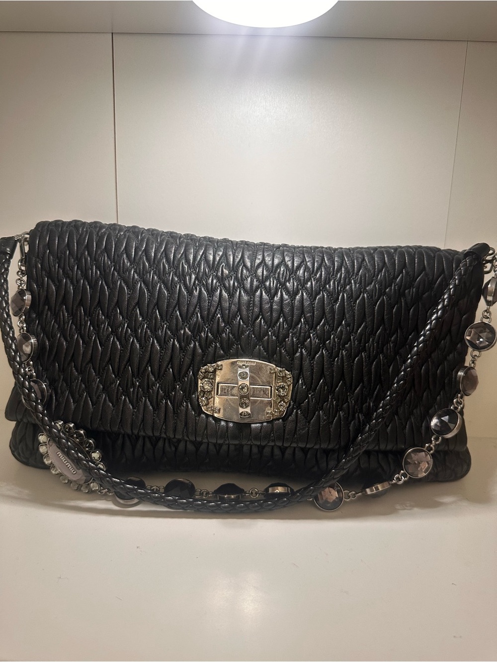 Miu Miu Quilted Chain-Accent Shoulder Bag